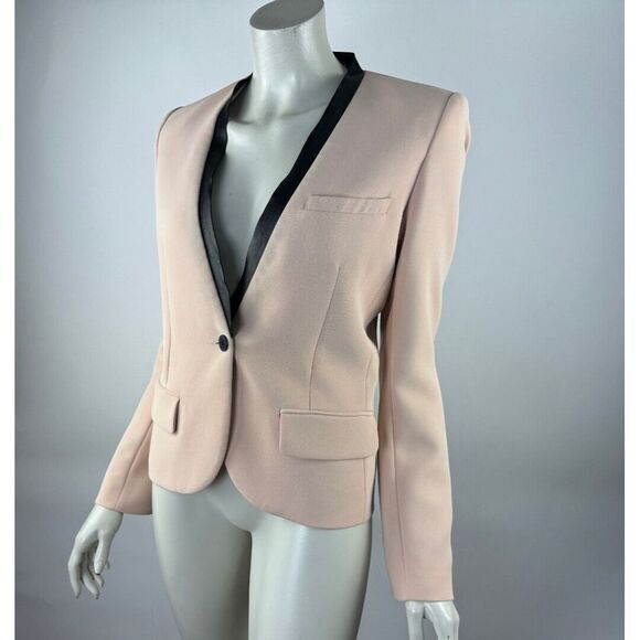 Barbara‎ Bui Leather Trim Blazer 40 US 8 Flaw* Long Sleeve Lined V-neck Jacket - Picture 2 of 16